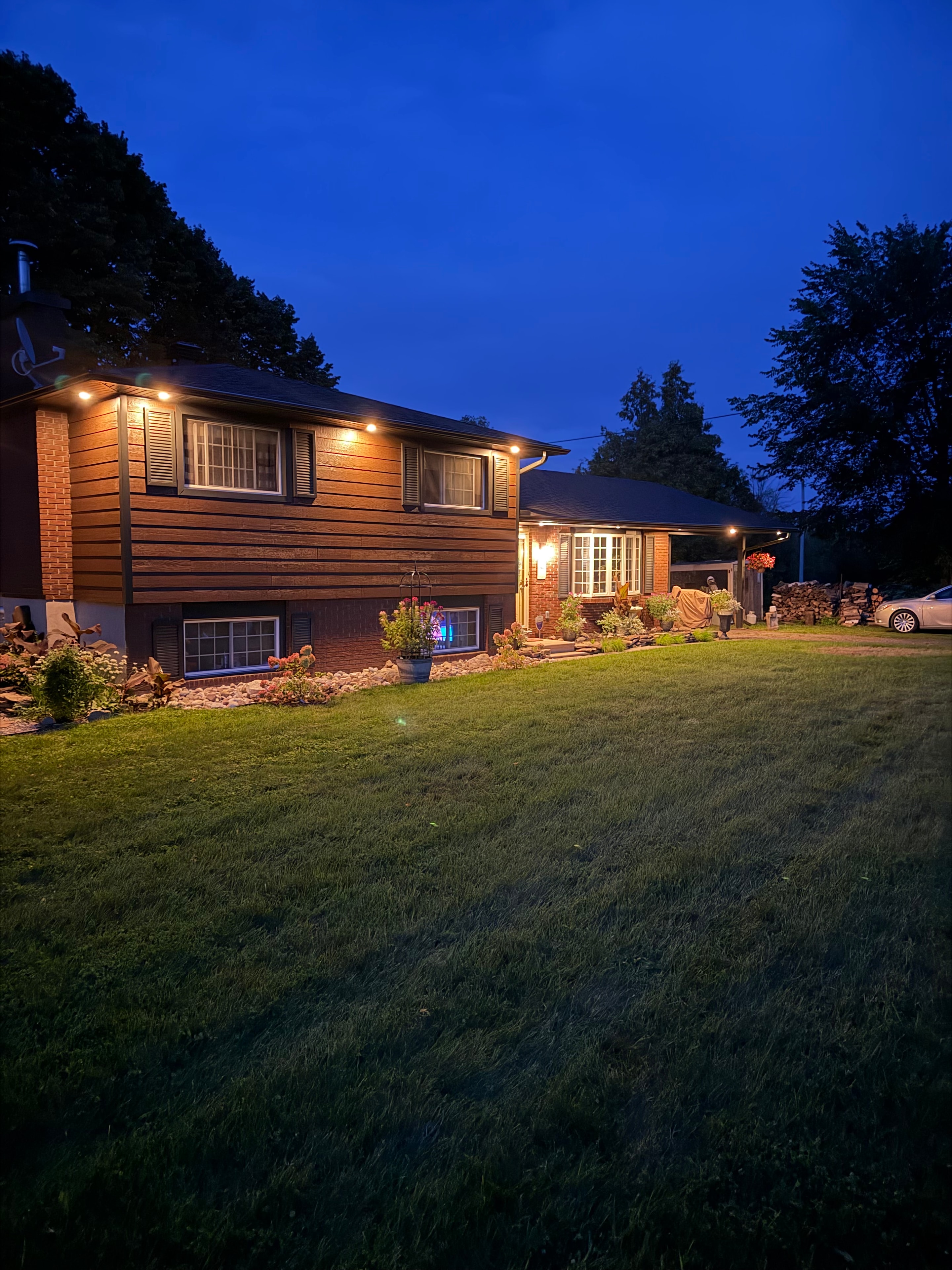 Exterior and soffit lighting installation on a home in Beckwith, Ontario