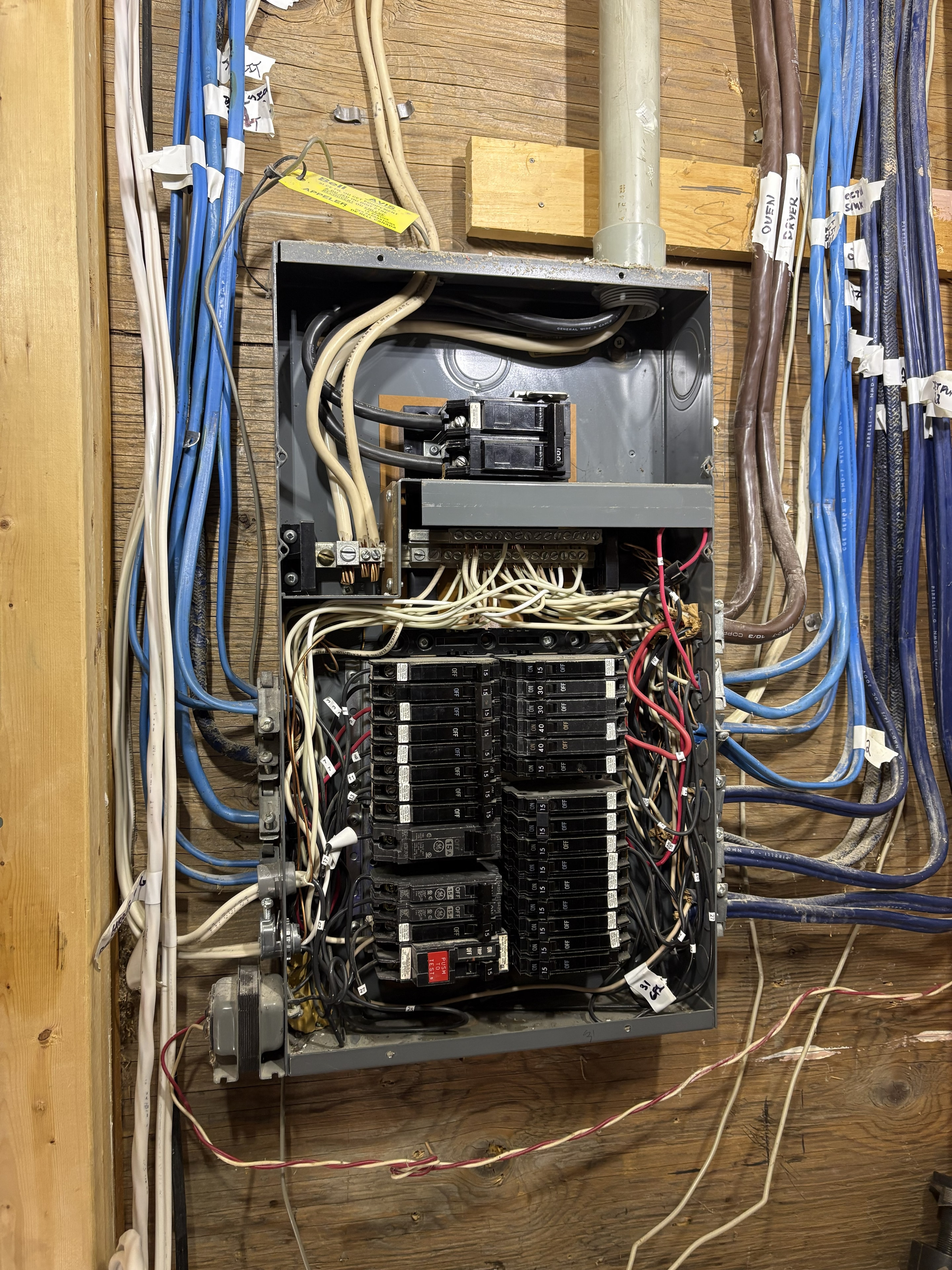 Existing electrical panel before replacement in Beckwith, Ontario